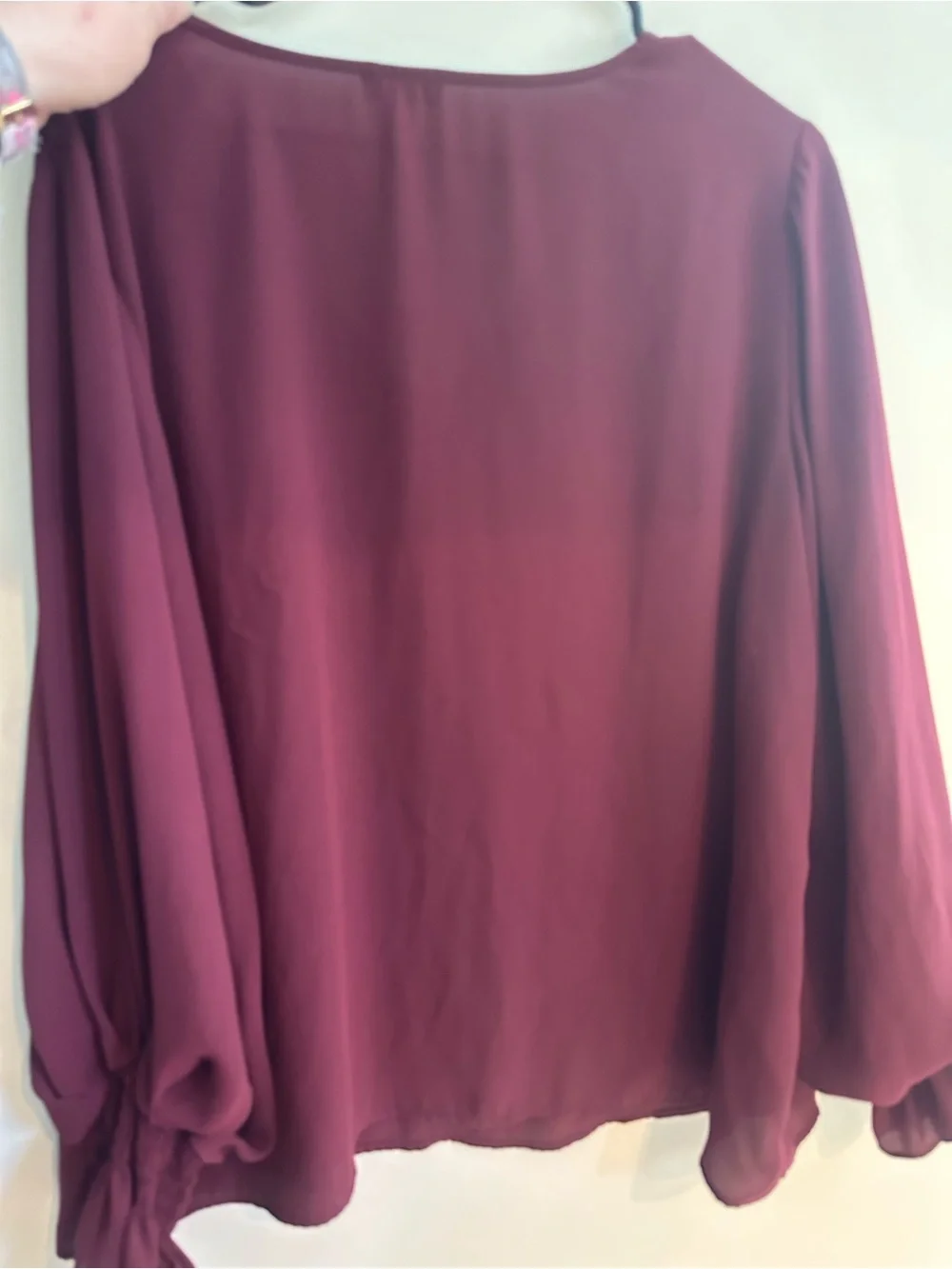 Vince Camuto Burgundy V-Neck Ruffle Sleeve Blouse